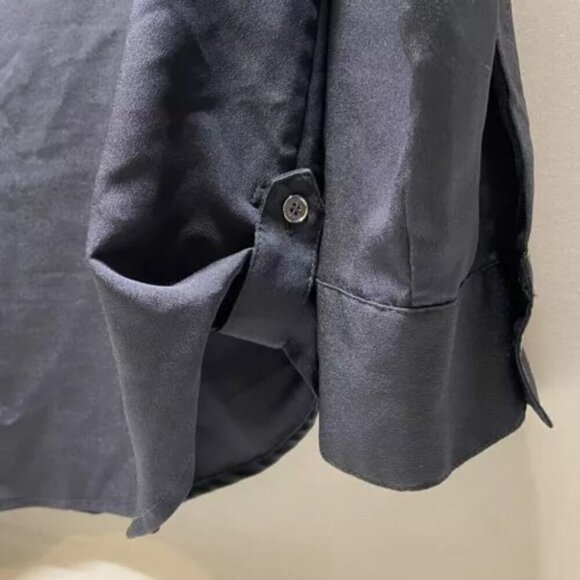 Calvin Klein Women's Large V-Neck Button Up Blouse Charcoal Grey Roll Tab Sleeve - Picture 7 of 13